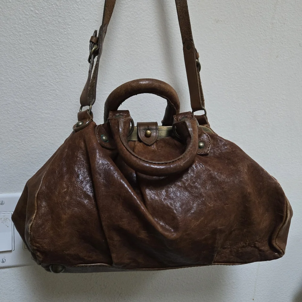 AllSaints Brown Leather Crossbody Satchel